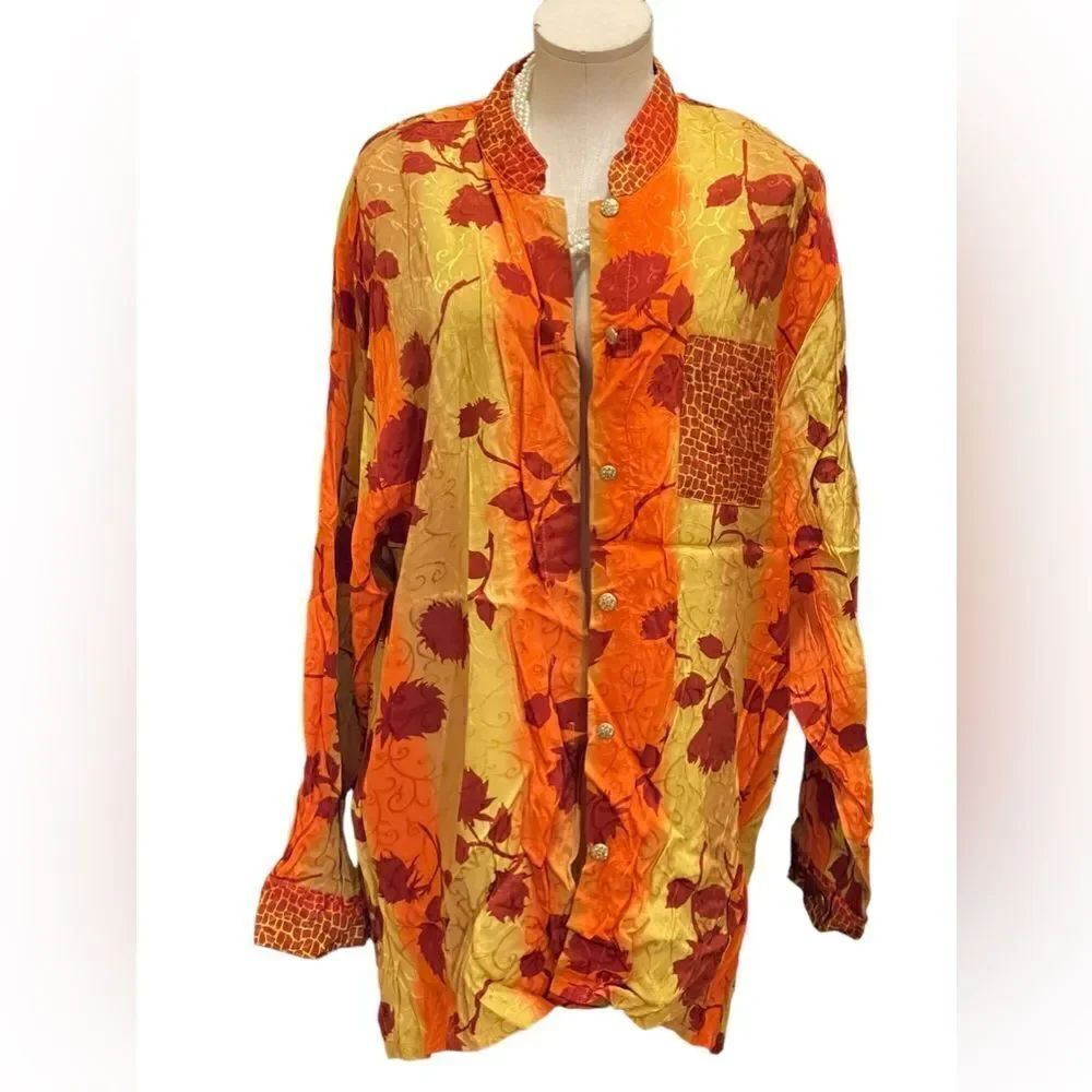 Retro Radiance: Vintage Yellow & Orange Abstract Button-Up